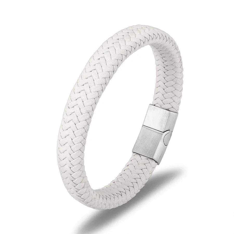 classic style commute color block stainless steel pu leather plating gold plated men's bangle