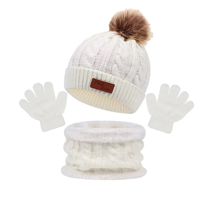 New Arrival  Children's Hat Scarf Gloves Three-Piece Set Autumn and Winter New Warm Female and Male Baby Woolen Cap