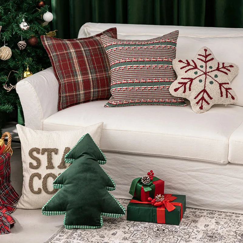 Christmas Decorative Throw Pillow Covers Red Flocking Sofa Living Room Couch Cushion Covers For Christmas Tree Decoration