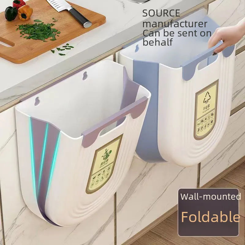 Kitchen Trash Bin Hanging Household Kitchen Waste Classification Folding Cabinet Door Wall Hanging Toilet Toilet Storage Paper Basket