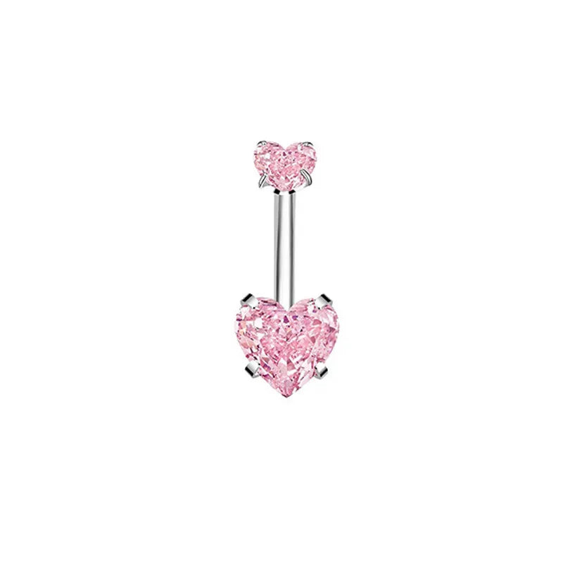 1 Piece 1 Set Belly Rings Simple Style Heart Shape 304 Stainless Steel Inlay Zircon