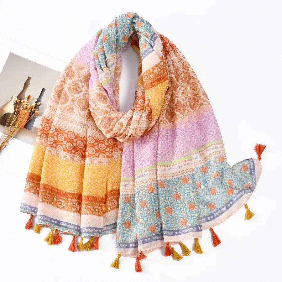 Women's Vintage Style Lady Printing Polyester Silk Scarf
