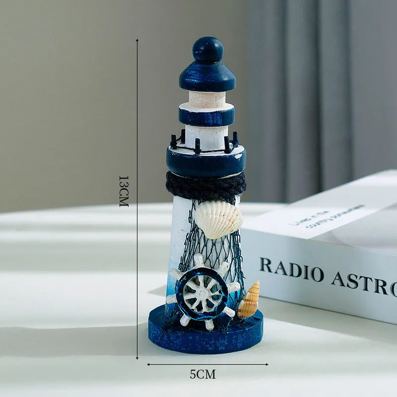 Mediterranean Style Wooden Stamper Ocean 13cm Small Lighthouse Decoration Creative Gift Shooting Props
