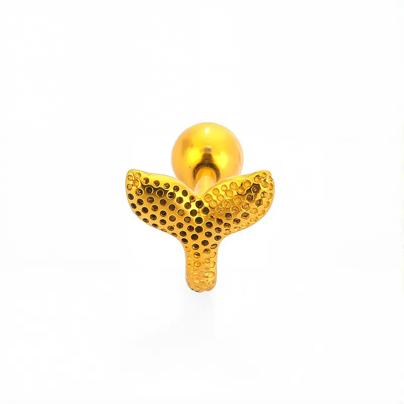 1 Piece Casual Nordic Style Punk Four Leaf Clover Wings Fish Tail Polishing Plating 316L Stainless Steel  Zircon 18K Gold Plated Screw Backs Ear Studs