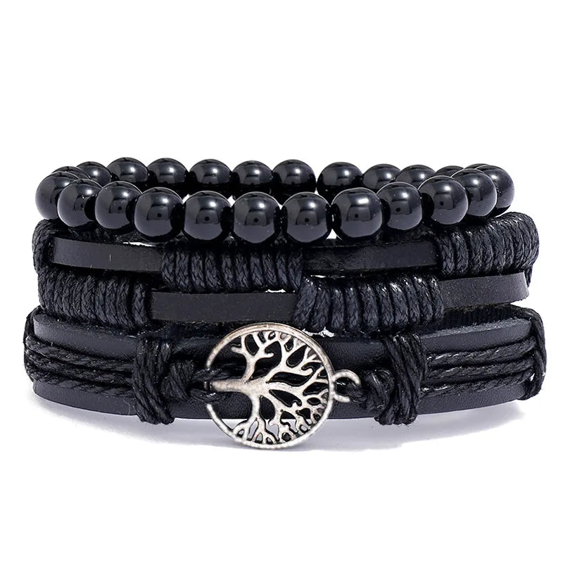 fashion geometric tree pu leather braid men's bracelets