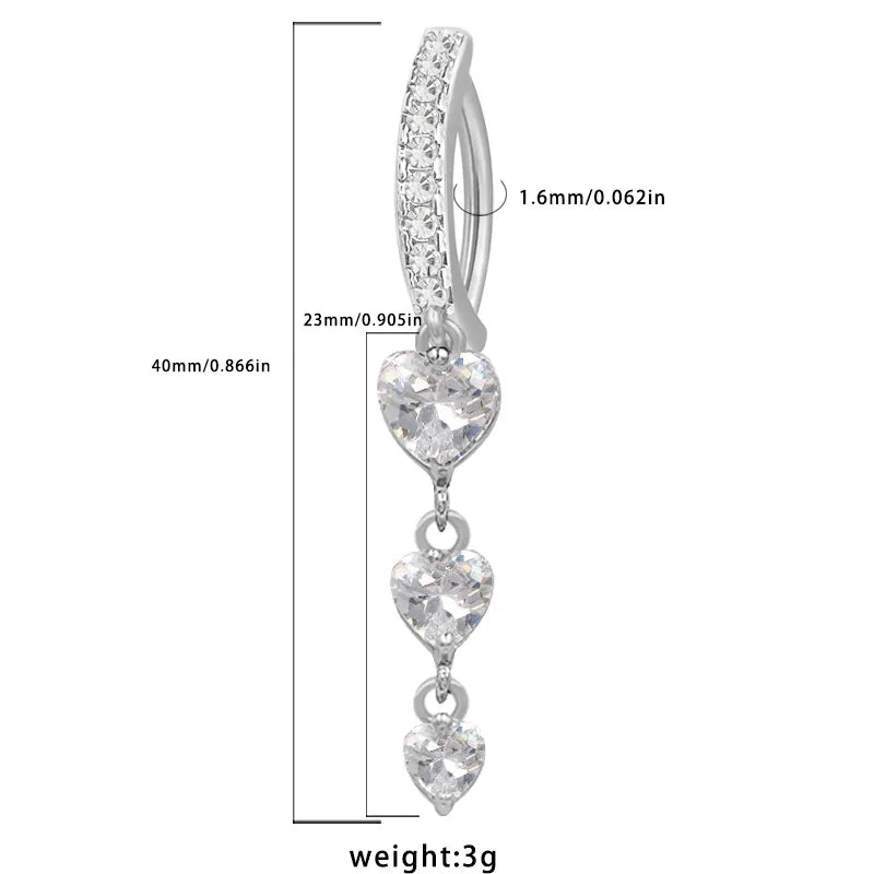 1 Piece Belly Rings Retro Punk Commute Heart Shape Wings Butterfly 316 Stainless Steel  Alloy Inlay Resin Rhinestones Glass White Gold Plated