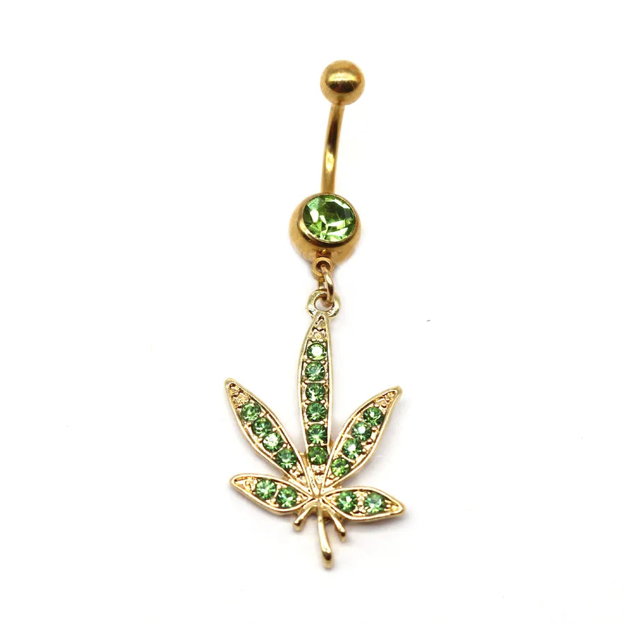 elegant sunflower maple leaf stainless steel alloy copper epoxy inlay rhinestones white gold plated gold plated belly ring