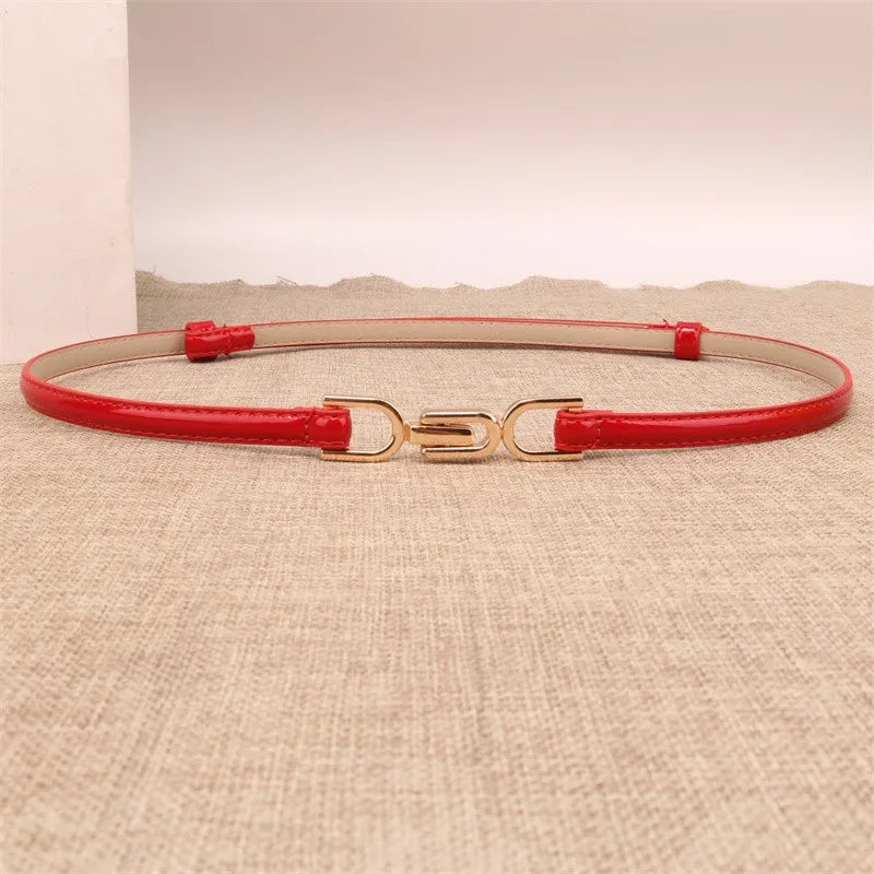 sweet solid color pu leather alloy women's leather belts