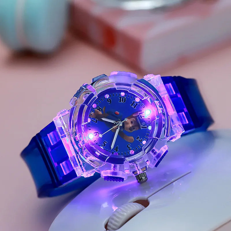 in stock Supply Children's Kindergarten Luminous Watch Wang Wang Team Colorful Flash Boys Quartz Wristwatch