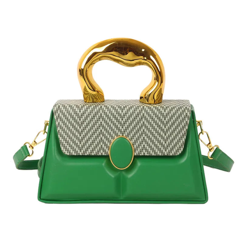 Women's Small Pu Leather Stripe Classic Style Square Magnetic Buckle Handbag Crossbody Bag