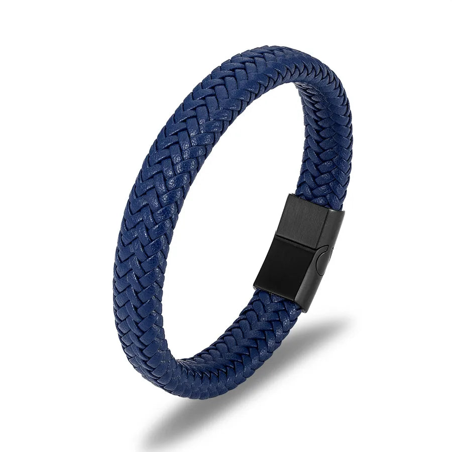 classic style commute color block stainless steel pu leather plating gold plated men's bangle