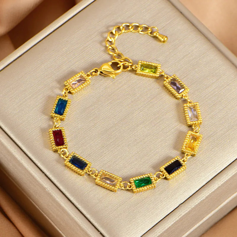 Elegant Simple Style Geometric 304 Stainless Steel 18K Gold Plated cable chain Bracelets In Bulk