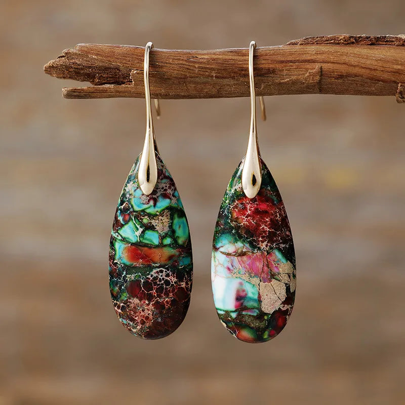1 pair retro water droplets emperor stone drop earrings