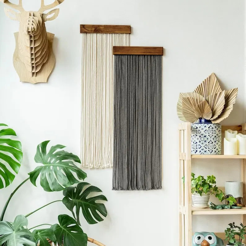 New Nordic Style Retro Home Wall Decoration Wood Board Tassel Wall Decoration Cotton Rope Hand-woven Tapestries Wall Hanging