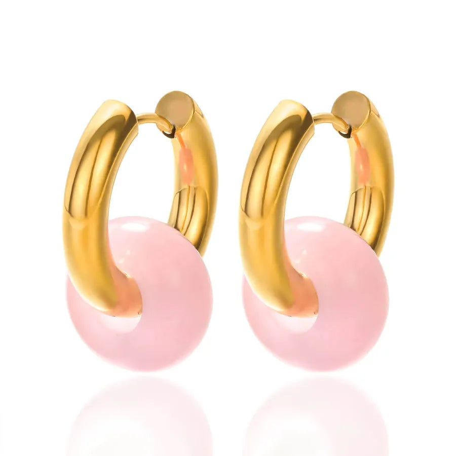 1 Pair Vintage Style Geometric Plating 304 Stainless Steel natural stone 18K Gold Plated Earrings