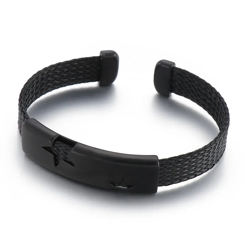 Hip-Hop Retro Star Titanium Steel Star Plating 18K Gold Plated Men's Bangle