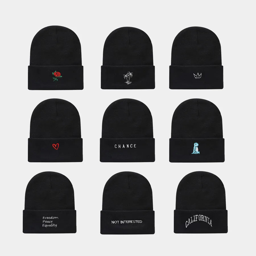 women's fashion letter rose embroidery crimping wool cap