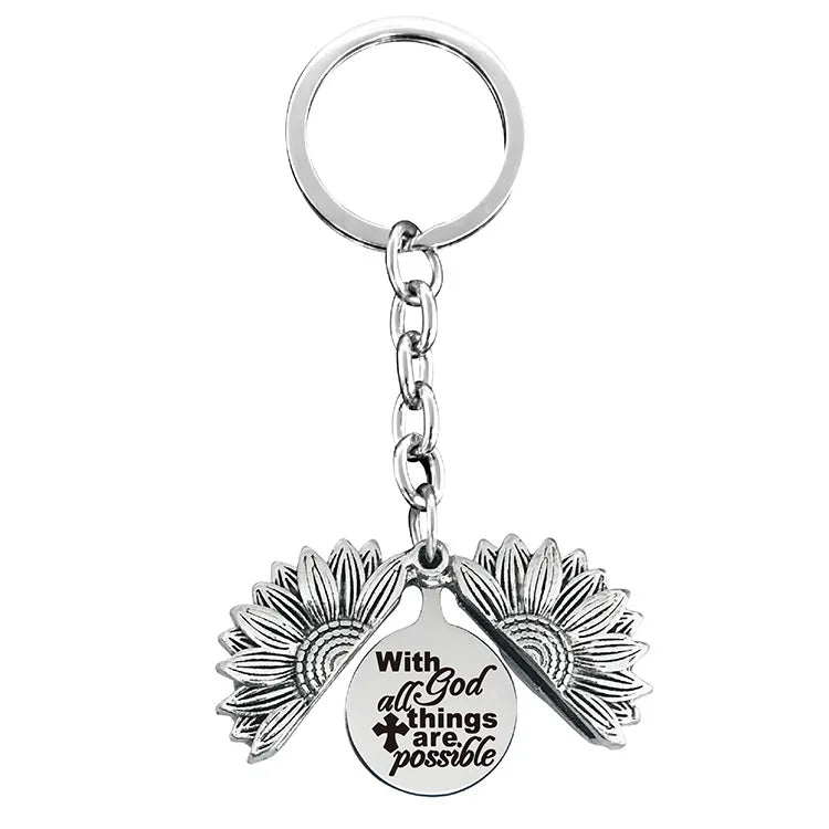 1 piece retro letter plant flowers metal plating keychain