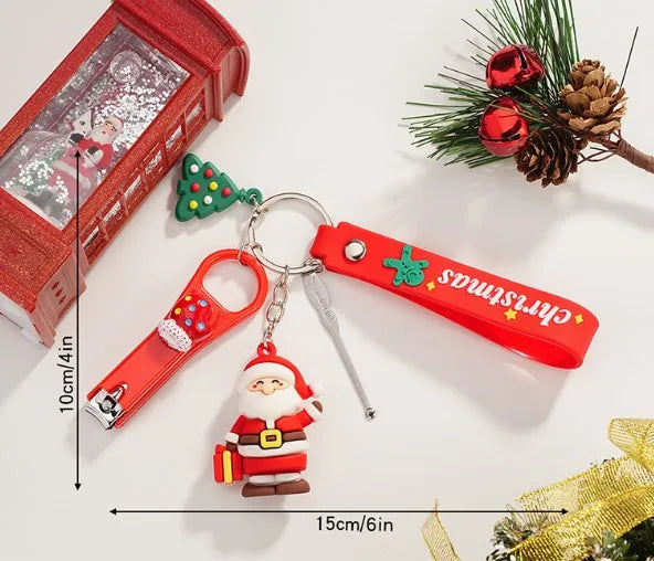 Cute Christmas Hat Christmas Tree Santa Claus PVC Christmas Unisex Keychain