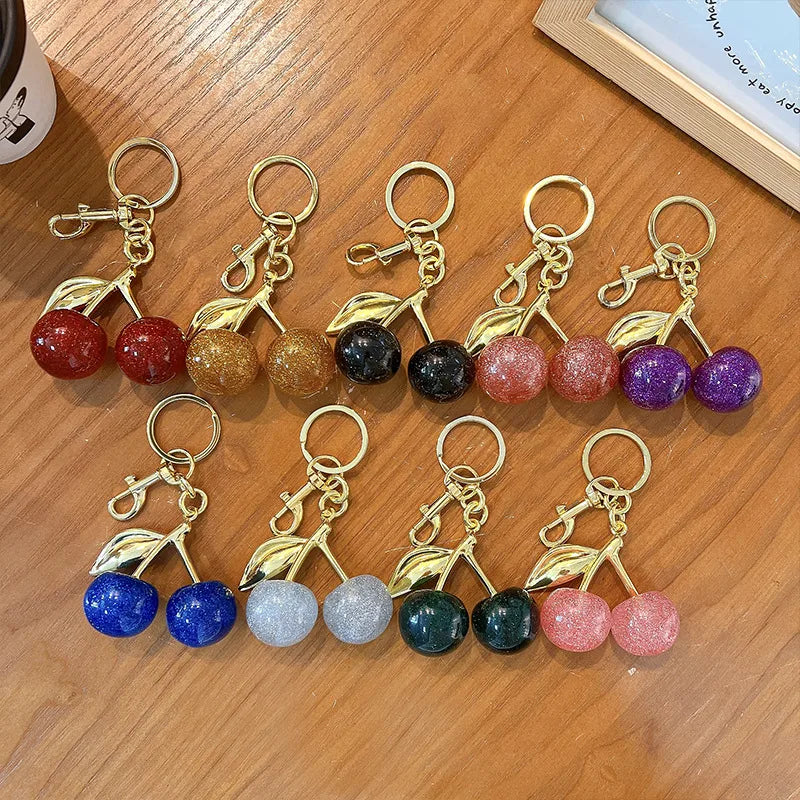 Fashionable Cherry Shiny Dust Keychain Bag Charm Car Keychain Toy Grabber Cute Resin Gift For Christmas Valentine's Day Wedding Graduation Birthday