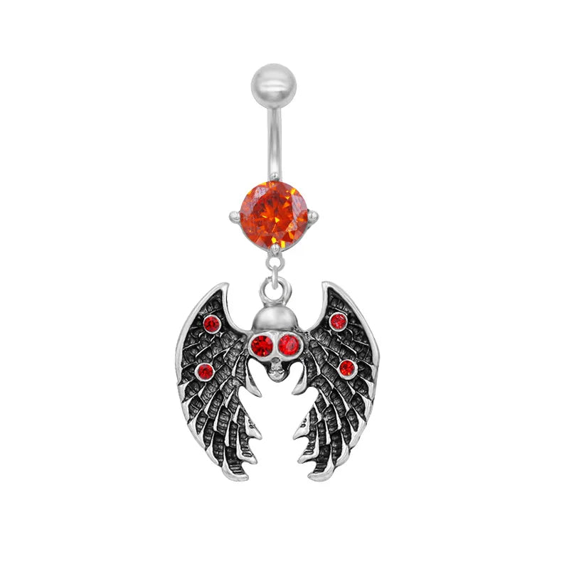 1 Piece Belly Rings Hip-Hop Rock Punk Animal Heart Shape Wings Alloy Plating Rhinestones Zircon Black Plated