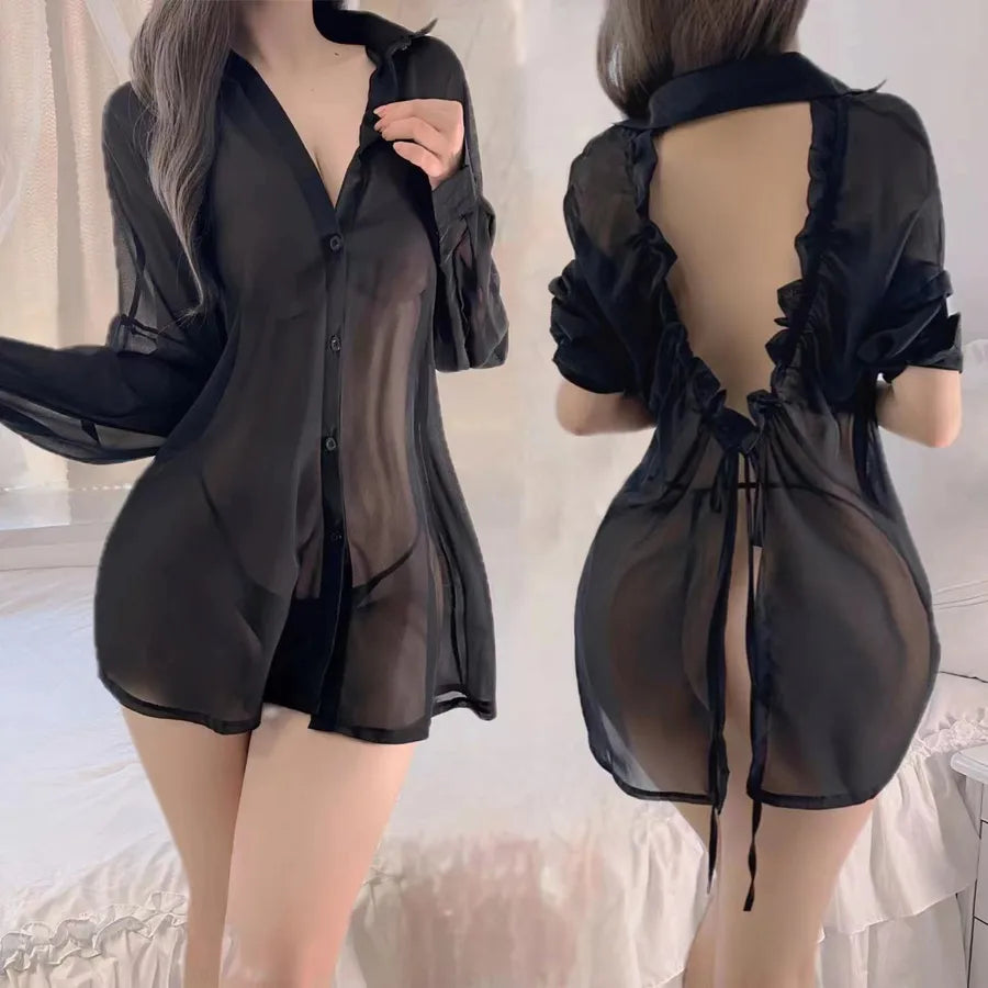 solid color transparent sexy hollow out backless sexy lingerie