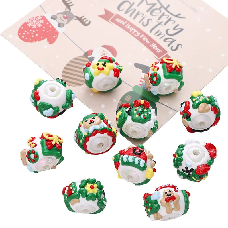 Acrylic Christmas Hand-Painted Gingerbread Man Cartoon Bead Pendant Handmade DIY Beaded Bracelet Phone Chain Accessories