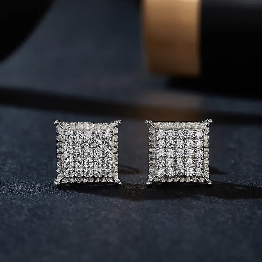 925 Sterling Silver Ear Studs Square Gingham Ear Studs