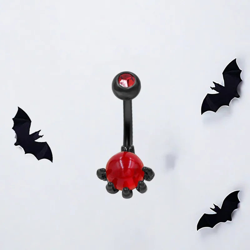 Dark Series Halloween Heart Shaped Zircon Pendant Belly Button Ring Body Piercing Human Form Geometric Pattern Unisex Design