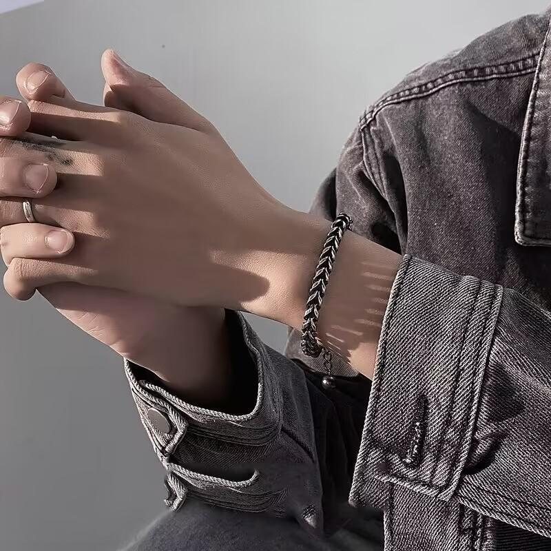 Retro Punk Geometric Titanium Steel Polishing Men's Bracelets Men Chain Bracelets