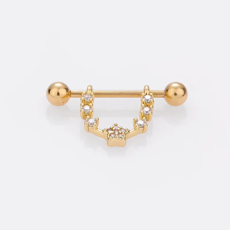 1 Piece Nipple Rings & Studs Sexy Modern Style Star Moon Leaves 316L Stainless Steel  Hollow Out Inlay Zircon 14K Gold Plated Nipple Rings & Studs