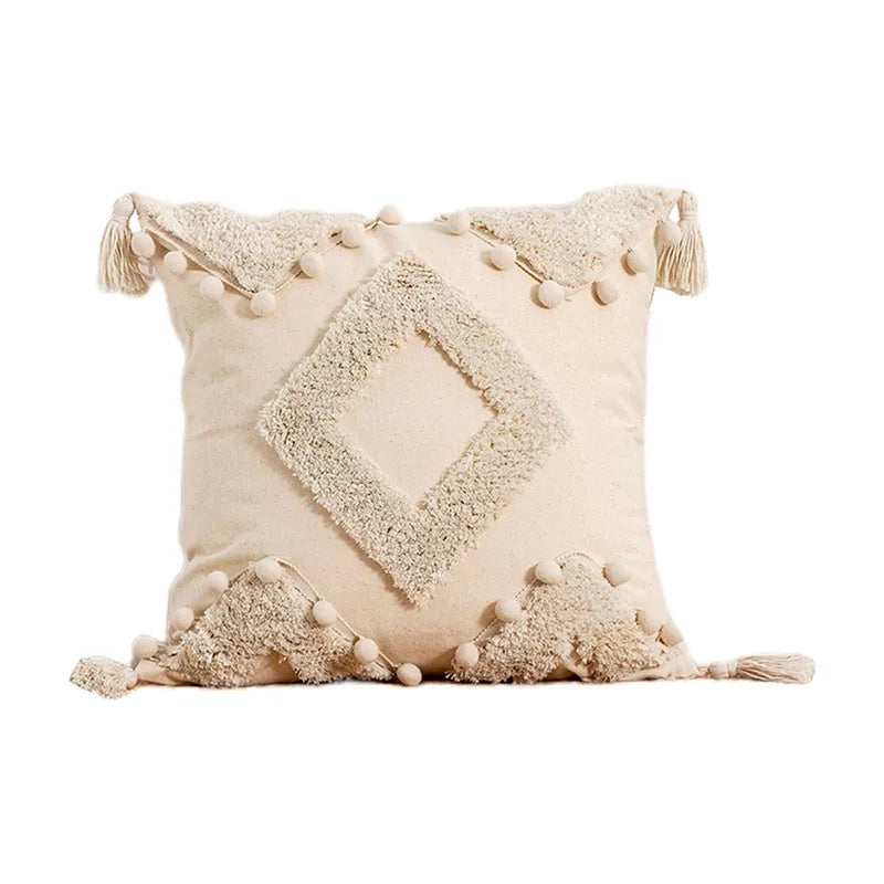 Bohemian Geometry Plush Pillow Moroccan White Flocking Sofa Cushion Model Room Sample House Pillow Soft Decorative Pillow