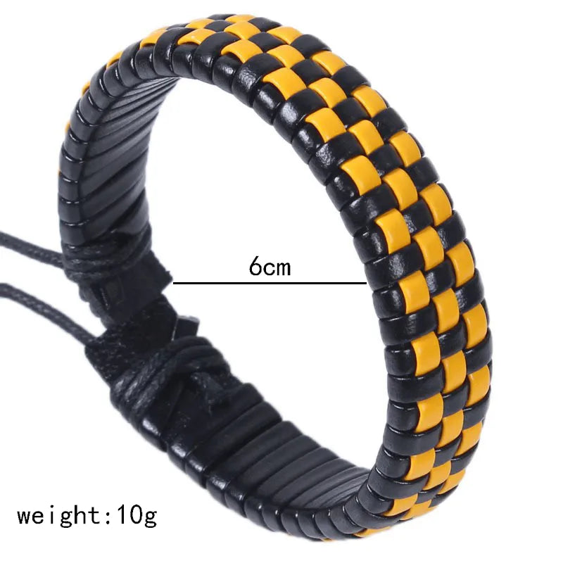 hip-hop color block pu leather knitting men's wristband