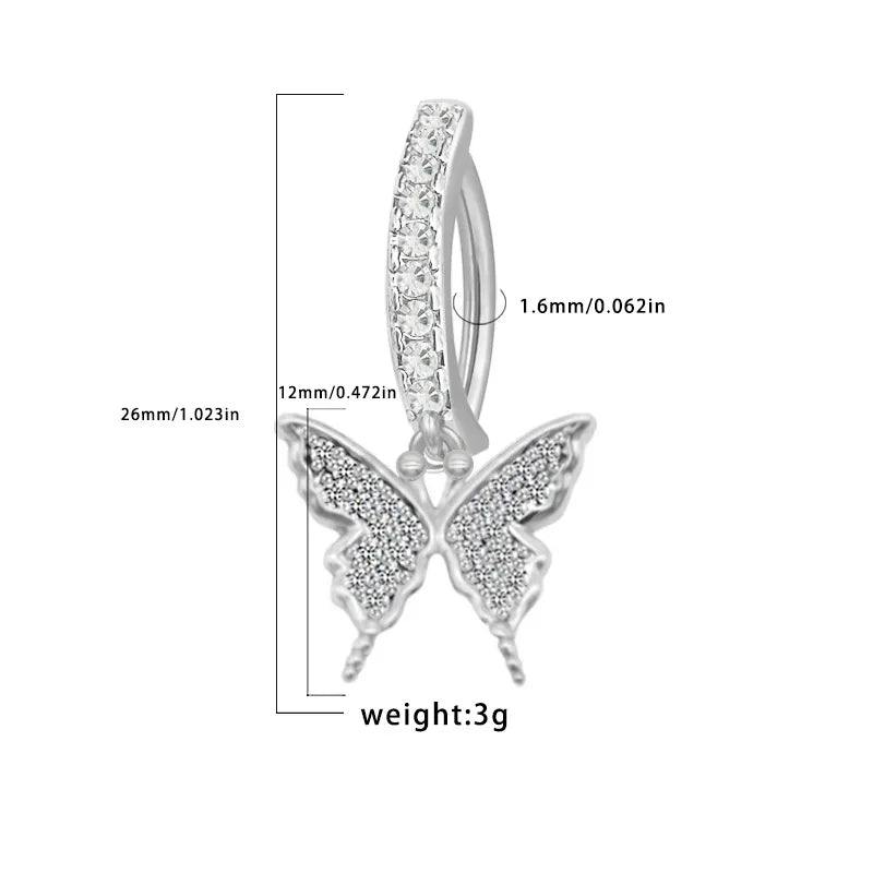 1 Piece Belly Rings Retro Punk Commute Heart Shape Wings Butterfly 316 Stainless Steel  Alloy Inlay Resin Rhinestones Glass White Gold Plated