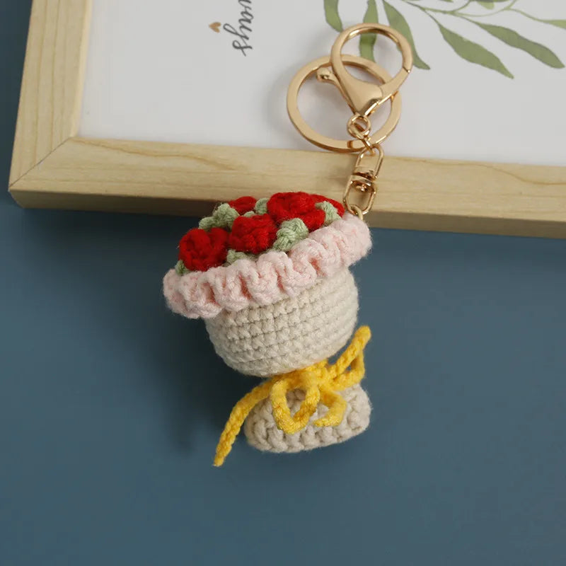 1 Piece Cute Rose Flower yarn Women's Bag Pendant Keychain