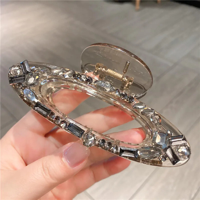 New Luxury Sparkling Water Diamond Hair Claw Clip Large Size Ponytail Holder Shark Clamp Elegant Updo Hair Accessories