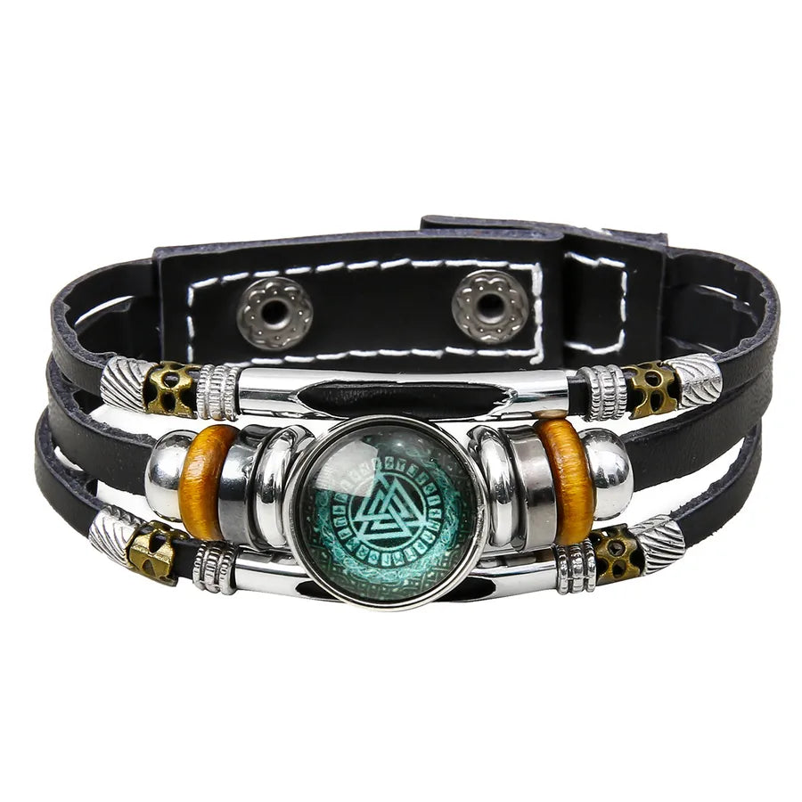 Hot Sale Viking Pirate Compass Pattern Leather Bracelet   Retro Multi-Layer Beaded Bracelet