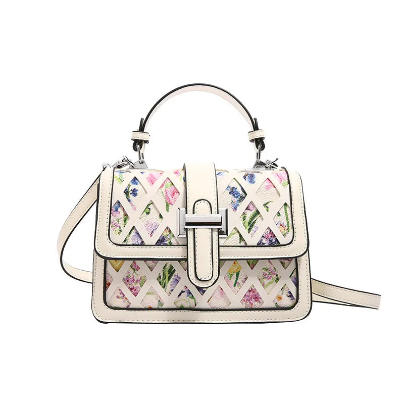 Women's Small Pu Leather Printing Elegant Square Magnetic Buckle Handbag