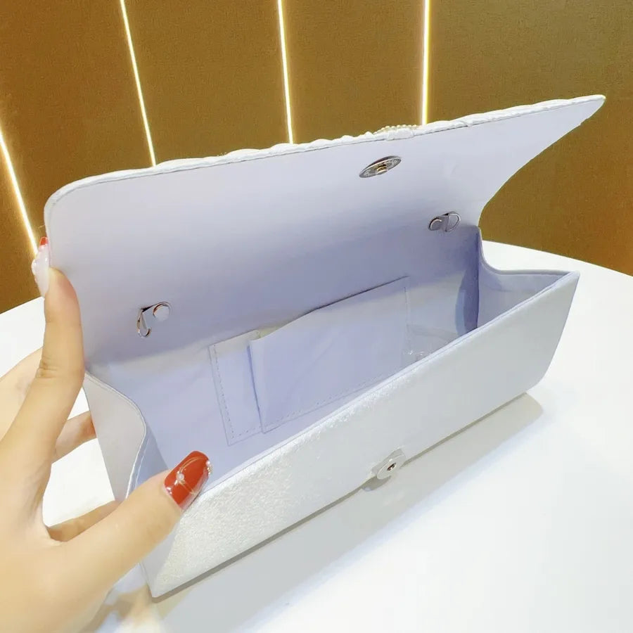 New Fashionable  Folded Evening Bag Surface Satin Handheld Diamond Encrusted Women's Crossbody Bag