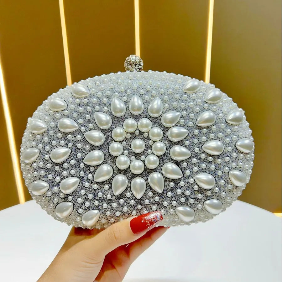 Fashionable Pearl Evening Bag Handheld Chain Wedding Dress Complement Women's Handbag Elegant Clutch Underarm Bag Polyester