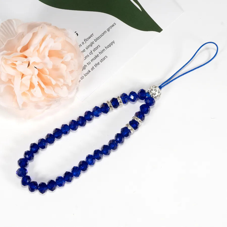 mobile phone crystal chain lanyard crystal flat beads glass beads acrylic neck anti-fall chain wholesale