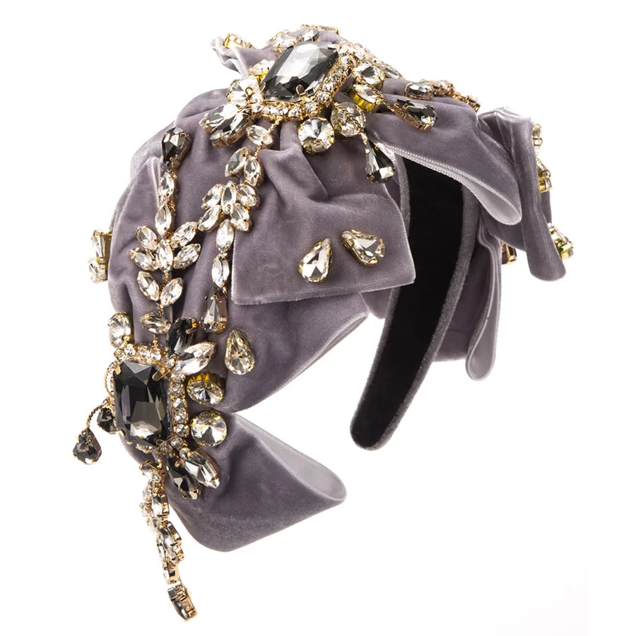 women's luxurious shiny bow knot cloth inlay rhinestones glass hair band