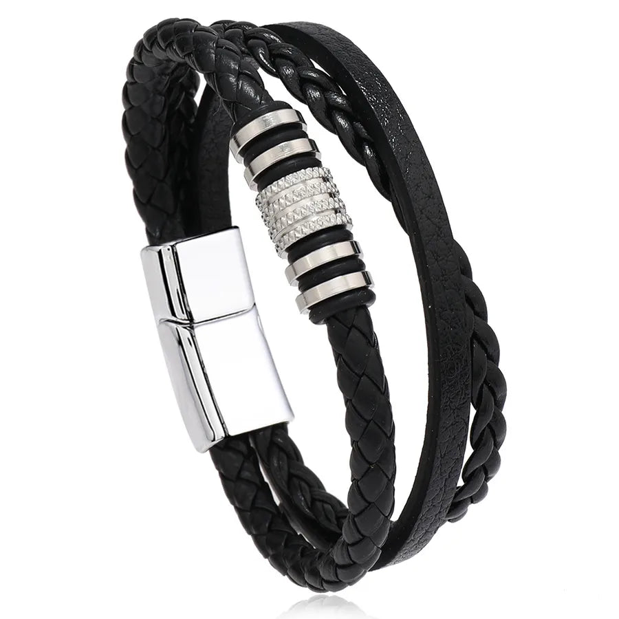 Retro Classic Style Geometric Pu Leather Alloy Men's Bracelets Men Cord & Leather Bracelets