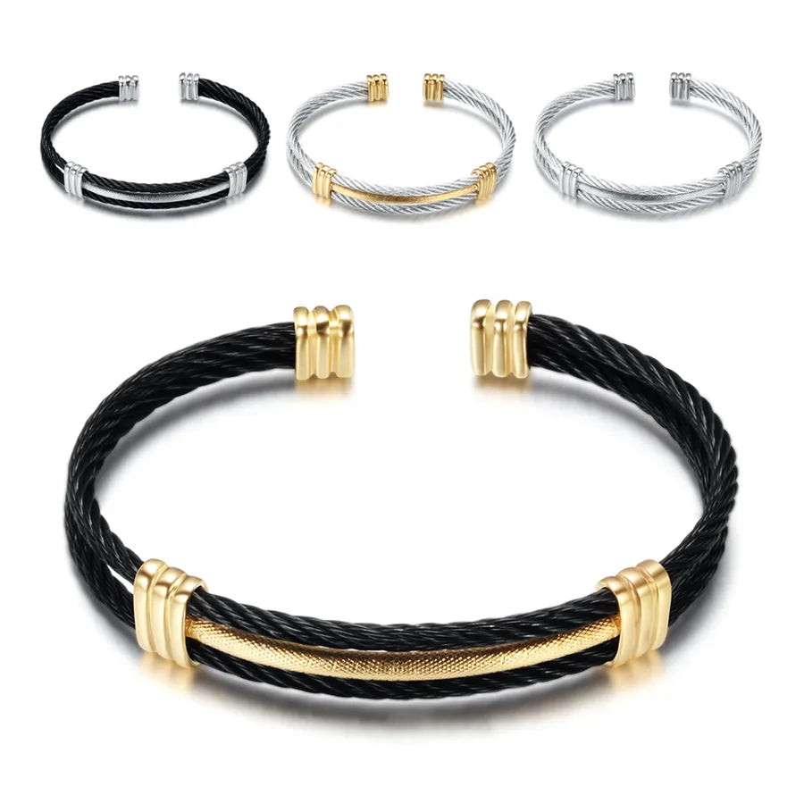 hip-hop color block stripe titanium steel plating men's bangle