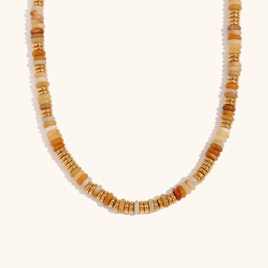 Retro Ethnic Style Geometric Stainless Steel natural stone 18K Gold Plated Necklace In Bulk