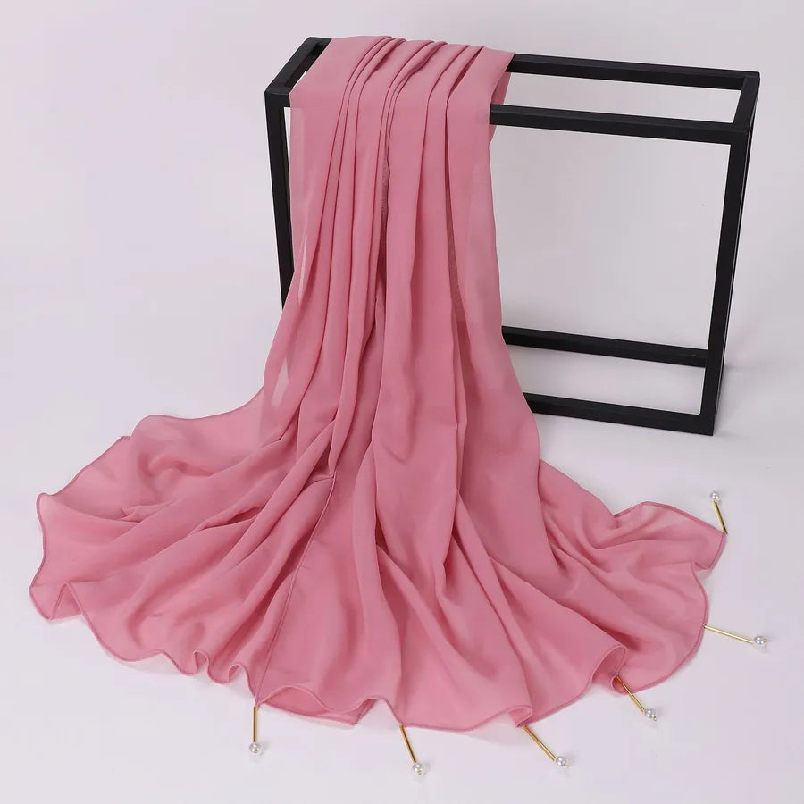 women's casual elegant sweet solid color chiffon hijab