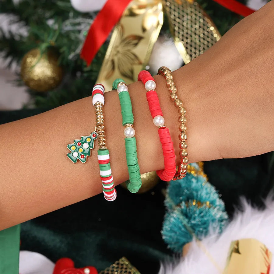Christmas Deer Santa Claus Letter Bell Bracelet Set Soft Ceramics Cartoon Character Zinc Alloy Unisex