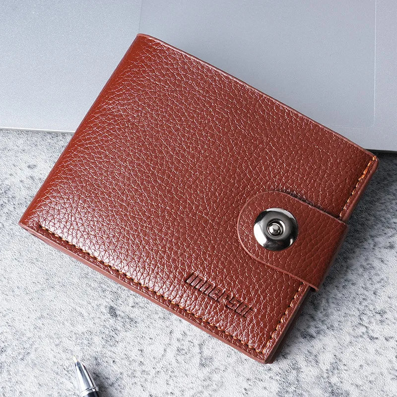 Men's Solid Color PVC Magnetic Buckle Small Wallets