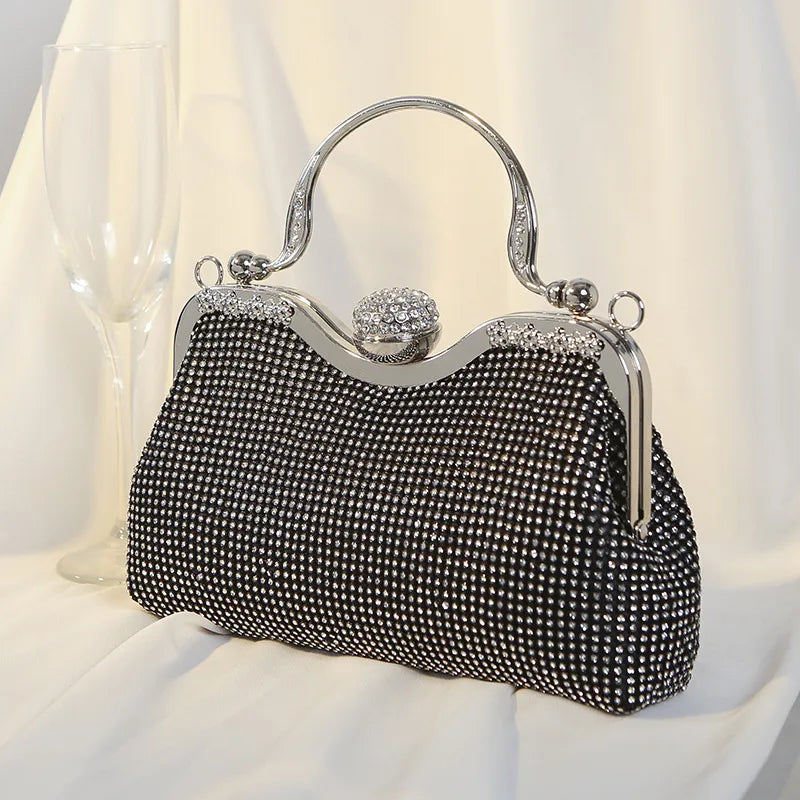 black gold silver rhinestone polyester solid color rhinestone shell evening bags