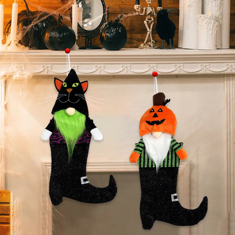Large Size Halloween Decorations Black Cat Pumpkin Ghost Style High Heel Boot Socks Home Decoration Hanging Ornaments Polyester
